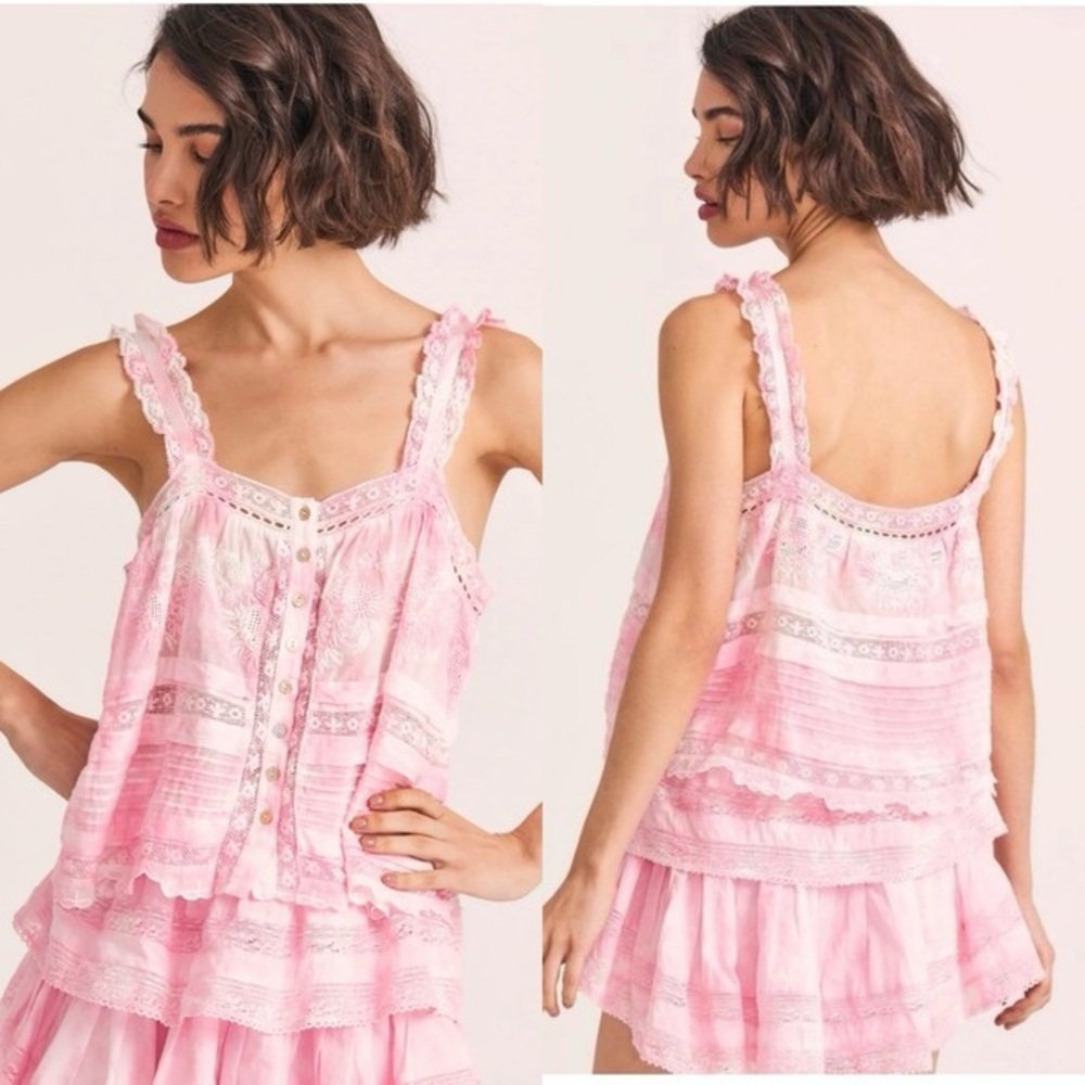 NWT LoveShackFancy Sully cotton tank in Island Pink Hand Dye Size Small